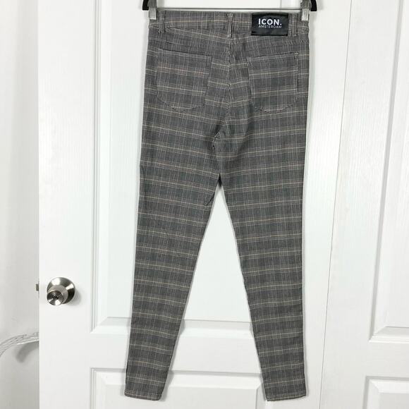 NWOT ICON AMSTERDAM Pants 30 Plaid Grey White  Black-Stripe Stretchy”Viera” - Picture 4 of 13
